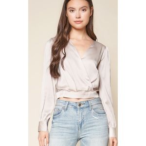 Champagne satin V crop top